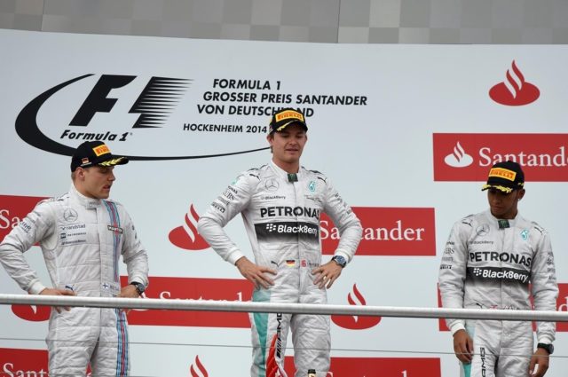 Il Podio del GP con Rosberg fra Bottas e Hamilton