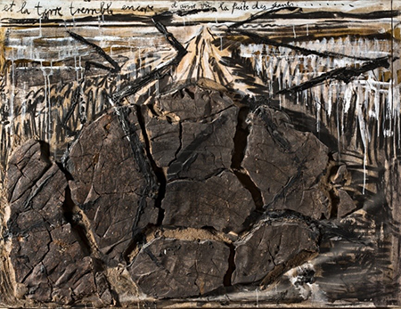 Anselm Kiefer, Et la terre tremble encore, d’avoir vu la fuite des géants, 1982 olio e terracotta su tela (130 x 170 x 10 cm) Collezione Terrae Motus