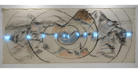 Mario Merz, Terrae Motus, 1984 tecnica mista in neon su tela (300 x 600 cm) Collezione Terrae Motus