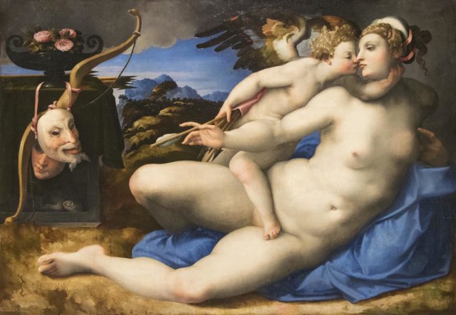 'Venere e Amore' attribuito a Hendrik van der Broecke, copia da Michelangelo Buonarroti