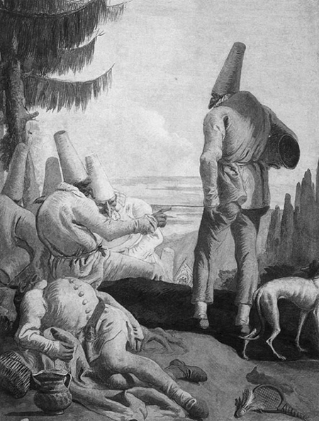 Giandomenico Tiepolo, La partenza di Pulcinella, 1797, affresco. Ca' Rezzonico, Venezia