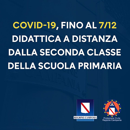 Covid-19 Campania, fino al 7 dicembre DAD da II classe scuola primaria