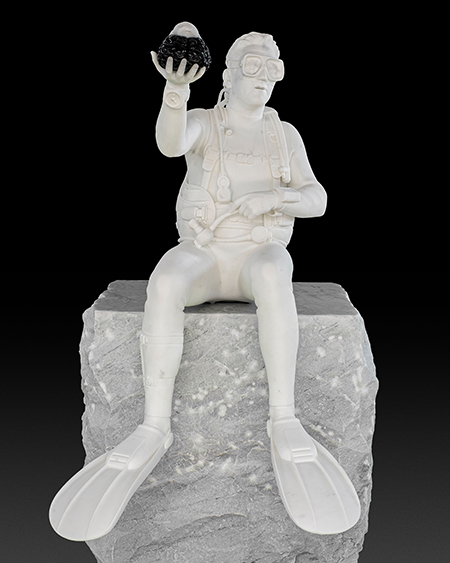 Jan Fabre_Homo aquaticus and his planet (white Carrara marble), 2022